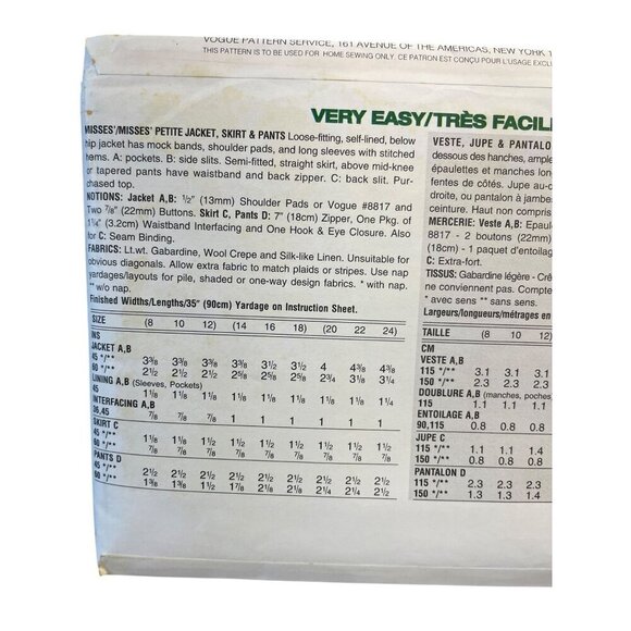 Vogue Sewing Pattern 9177 Jacket Skirt Pants Misses Size 8-12 - Picture 2 of 2